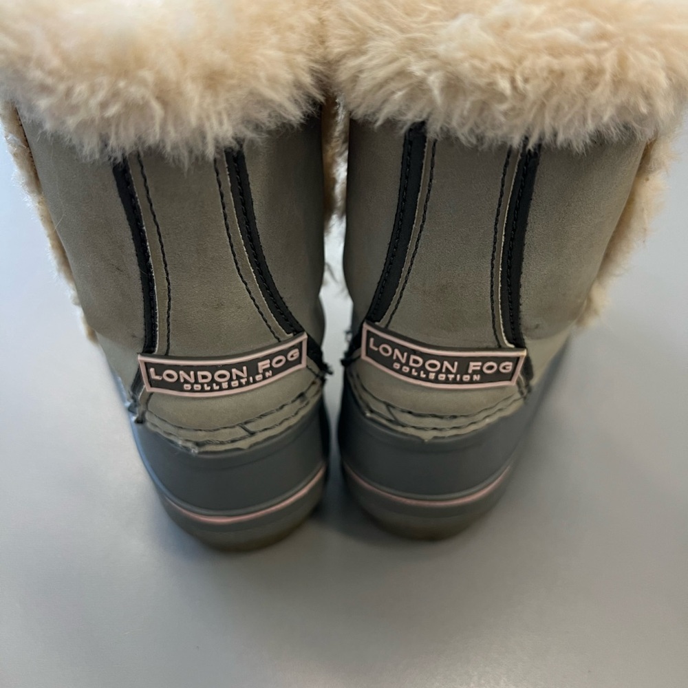 London Fog Gray and Cream Fur-Lined Toddler Girl Boots Size 6 - Picture 4 of 7